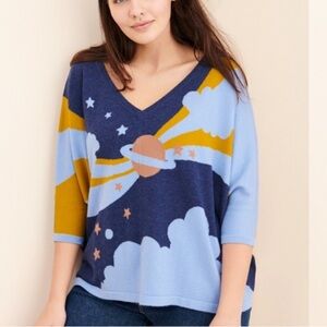 Happy Sheep Celestial Knit Sweater Clouds space Saturn galactic 32794